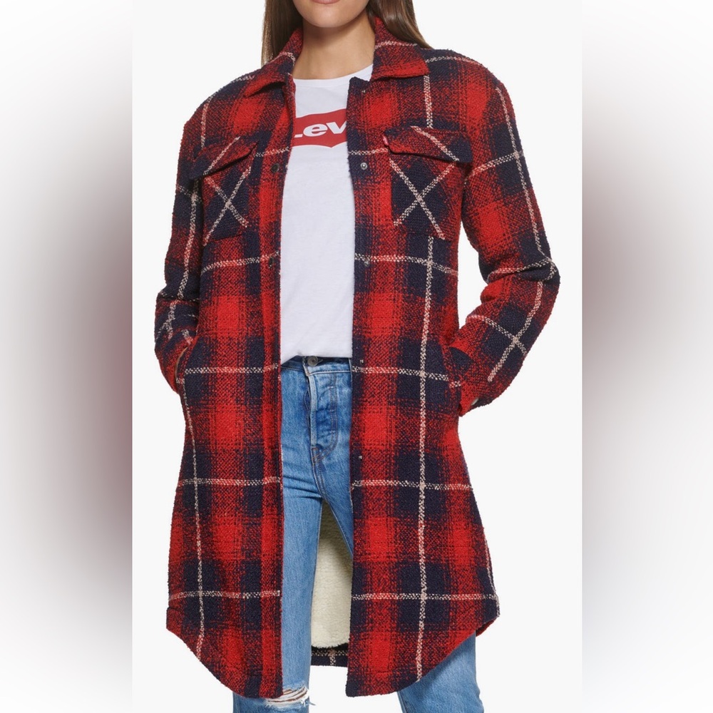 Plaid quilt lined long shirt jacket